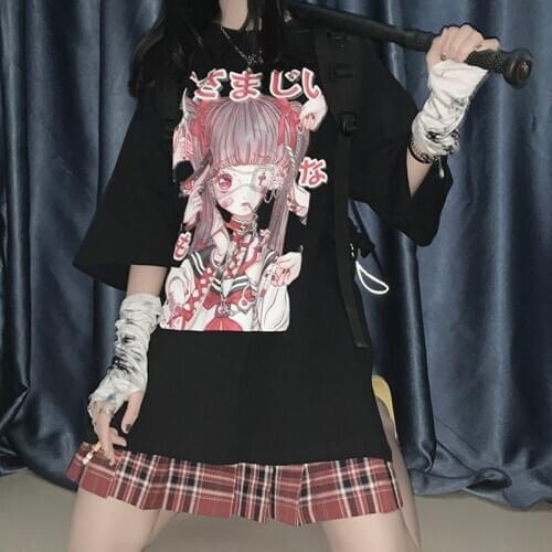 Summer Gothic clothing Sexy Female Women Loose T-shirt Punk Grunge Streetwear Top Ladies t shirt Gothic Tees Harajuku Clothes