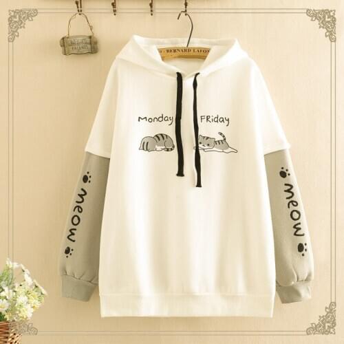 Harajuku Hoodie Women Winter Warm Hoodies Mori Girls Kawaii Pullover Japan Lazy Cat Lolita Outwear Tops Female Sweatshirt