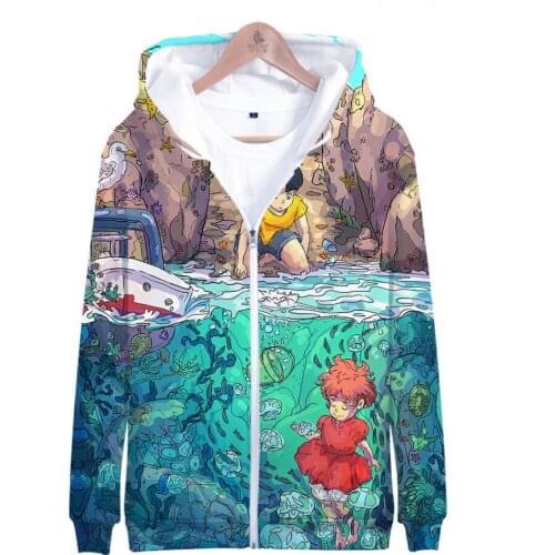 Kawaii Ponyo On The Cliff 3D Zipper Hoodies Boys Girls Fashion Casual Sweatshirt Harajuku Style Ponyo On The Cliff Anime Hoodie