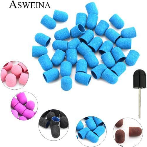 100pcs 10*15mm Nail Sanding Caps Electric Plastic With Grip Nail Art Sand Block Polishing Accessories Pedicure Foot Care Tool