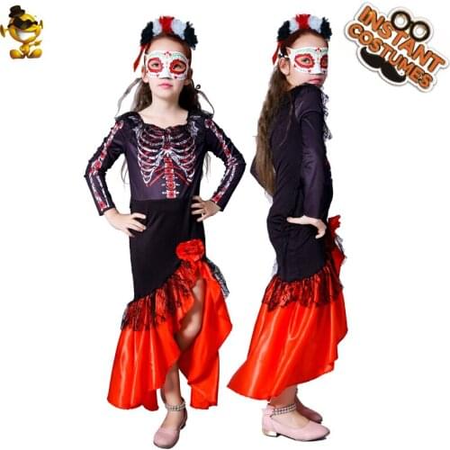 Skeleton Costume For Girls Scary Ghost Costume Skeleton Halloween Fancy Dress Kid Purim Costumes Day Of The Dead Skull Bone Dre