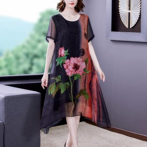 Summer Casual Floral Chiffon Beach Midi Dress 2021 Vintage Loose 5XL Plus Size Dress Bodycon Elegant Women Print Party Vestidos