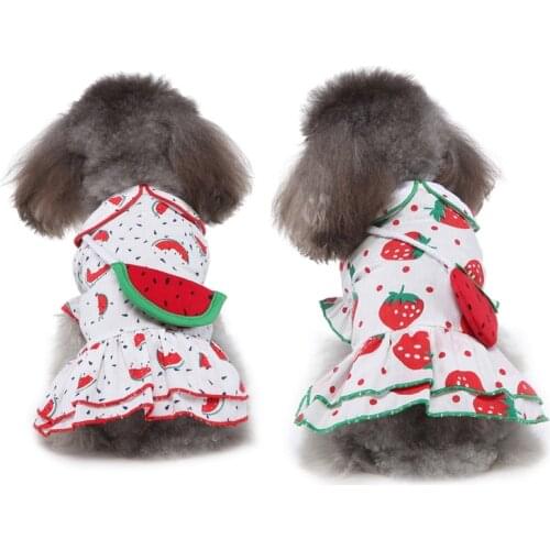 Summer Pet Clothes Colorful Strawberry Princess Dog Dress Puppy Dog Cupcake Dress For Small Medium Dogs Cotton Pet Dress Skirt