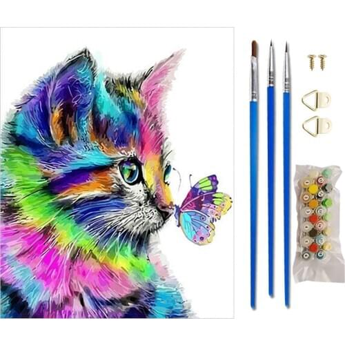 Oil Painting Animal Drawing On Canvas Hand Painted Art DIY Paint Coloring By Number Cat Kits Home Decoration Gift