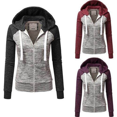 New Slim Women Spring Autumn Hooded Patchwork Coats Long Sleeve Zipper Casual Fashion Overcoats Plus Size S-5XL 2C0278