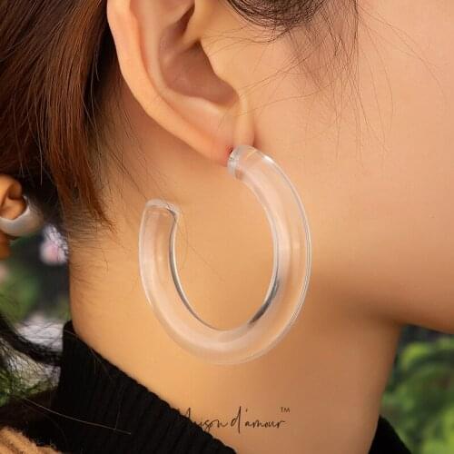 Wholesal Koraen Fashion Trendy2021 Bohemia Punk Oversized Clear Transprency Acrylic Resin Hoop Earrings