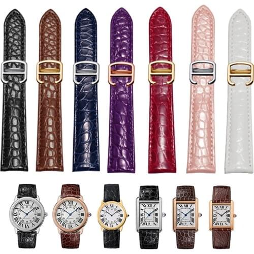Crocodile Leather Watchbands For Cartier TANk SOLO ROTONDE DE CLE DE Deployant Clasp Strap Watch Accessorie Watch Bracelet Belt