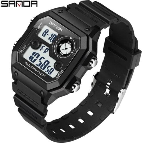 Waterproof Digital Watch Men Alarm-clock Week Display Luminescence montre homme Casual Sports Electronic Wristwatch SANDA Brand
