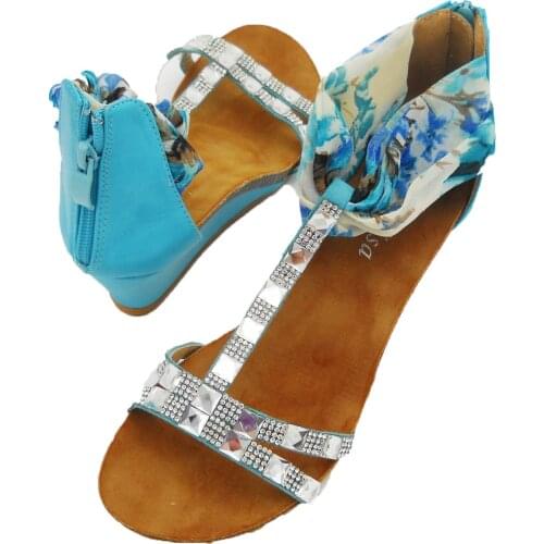 Sandals women Summer colorful fabric seaside beach sexy shoes Rhinestone
