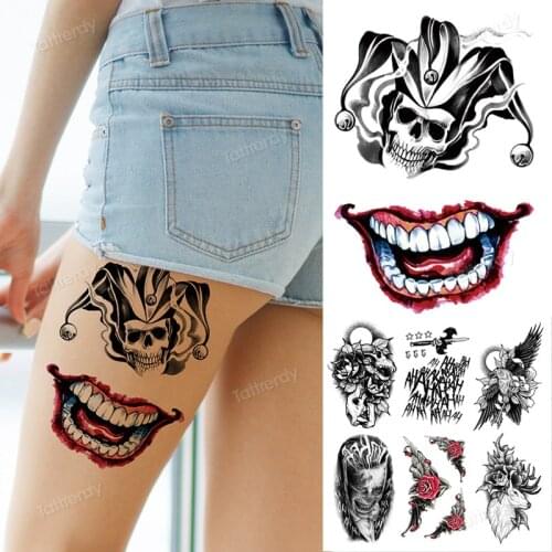 Sexy tattoo sticker men women waterproof temporary tattoo clown skull moon big black tattoos leg thigh arm sleeve sexy for girls
