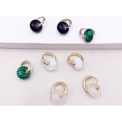 ALLNEWME Dainty Natural Stone Brass Gold Earrings for Women Clear Pink Purple Green Color Hooks Hoop Earrings Vintage Jewelry