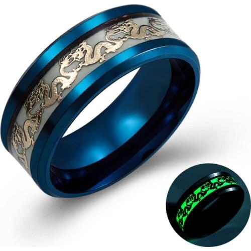 Luminous Dragon Rings for Men Black Gold Blue Color Stainless Steel Women Rings Trendy Glow In The Dark Male Band Ring Jewelry