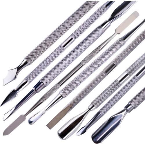 9 Types Stainless Cuticle Pusher Nail Art Stirring Polish Powder Blend Spatulas Tone Rods Manicure Remover Makeup Tools