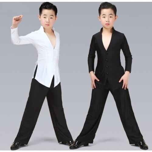 Latin Dance Top Boys Sexy V-Neck Shirt Black Wide Leg Pants Kids Latin Dance Competition Costumes Children Rumba Cha Cha