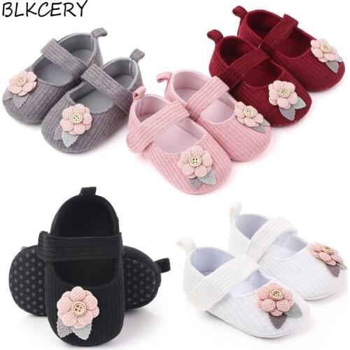Fashion Newborn Princess Baby Girl Cirb Shoes Infant Soft Knitted Fabric Cute Flowers Walkers Toddler Party Dress for 1 Year Old