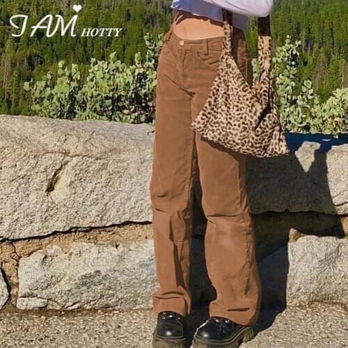 Corduroy Aesthetic Casual Baggy y2k Sweatpants Women High Waist Harajuku Fashion Streetwear Vintage Brown Trouser 90s Iamhotty