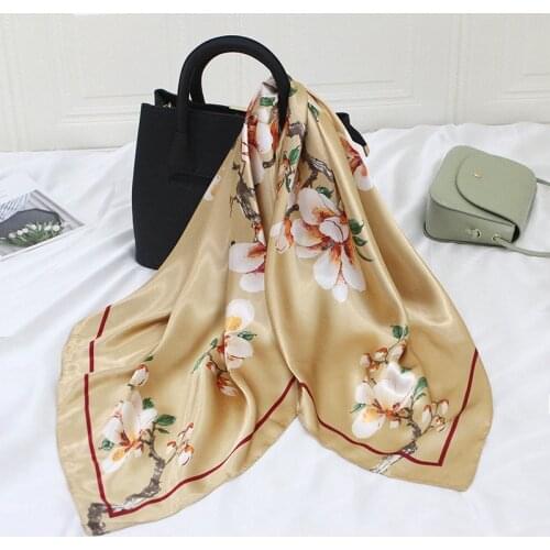 90*90cm Silk Satin Hijab Scarf For Women Fashion Floral Print Kerchief Square Shawls and Wraps Neck Scarfs Female Head Scarves