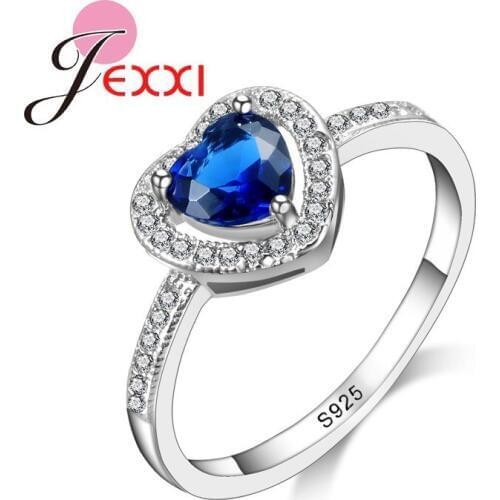 925 Sterling Silver Finger Circle Rings Accessories Blue Clear Cubic Zirconia Stone Heart Ring for Women Bijoux