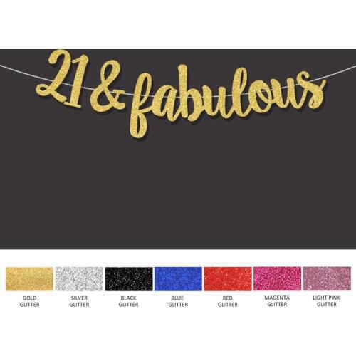 Gold/Black/Silver glitter 21&fabulous banner 21th happpy birthday sign decor twenty one anniversary party decorations supplies