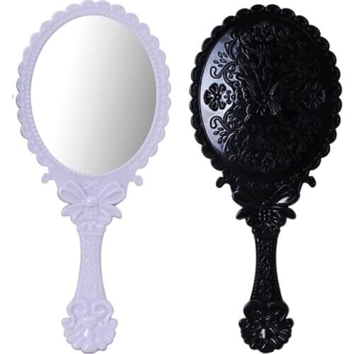 1pc Cute Silver Vintage Ladies Floral Repousse Oval Round Makeup Hand Hold Mirror Princess Lady Makeup Beauty Dresser Gift
