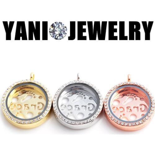 10pcs/lot Free Shipping 30mm Round Floating Locket With Grace Floating Plates Glass Living Memory Photo Locket Pendant