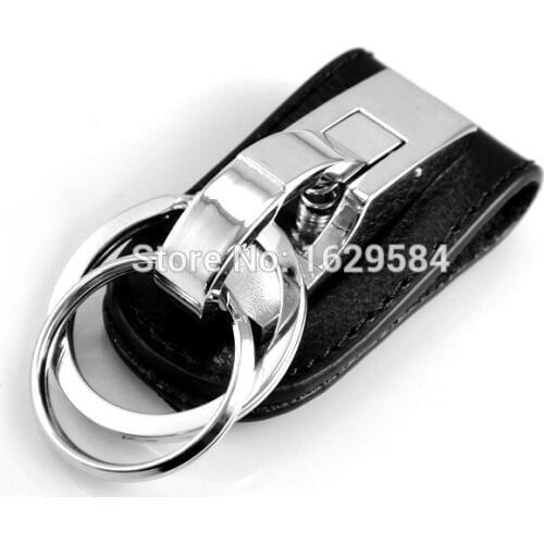 10x Belt Buckle Clip 2 Loops Silver Genuine Leather Keychain Key Chain Ring