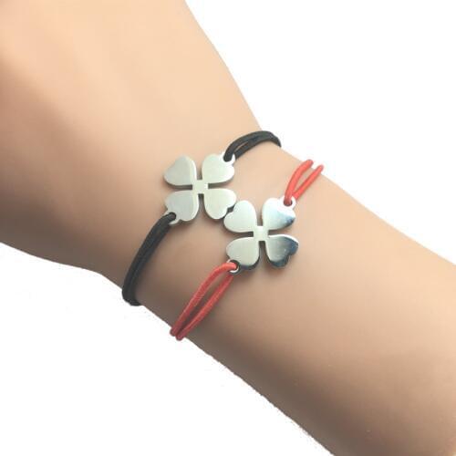 2pcs Wish Bracelet Clover Stainless Steel Charm Heart Pendant Adjustable Cord Lucky Bracelet