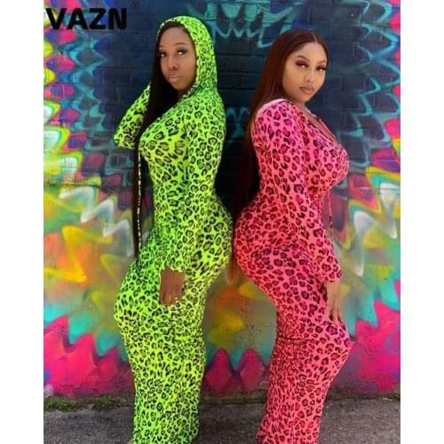 VAZN 2020 Autumn Hot Vintage Young Sexy Club Sweet Designer Soft Free Hooded Full Sleeve Women High Waist Thin Maxi Dress