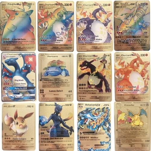 2021 New Anime Pokemon Pikachu Charizard V Vmax GX Metal Game Battle Trading Collection Card Childrens Toy Gift