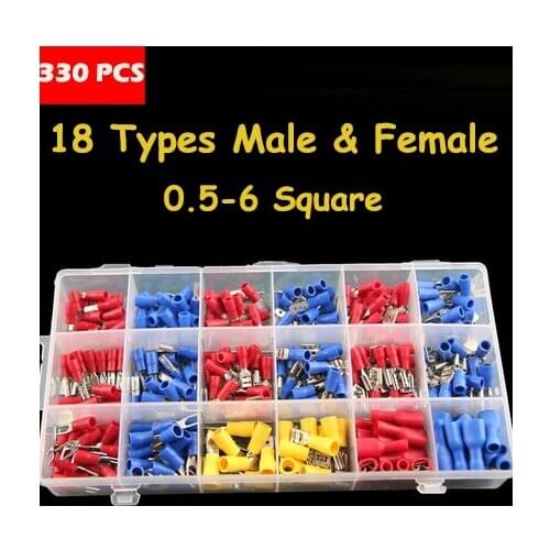 330pcs Assorted Insulated Male and Female Terminals Wire Ferrules Connectors Kit 18 Types