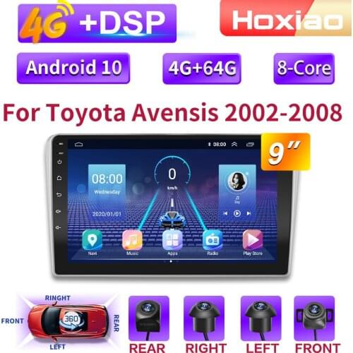 360 Auxiliary System 4G Android 10 2Din Car Radio Multimedia Video Player For Toyota Avensis T25 2002-2008 Navigation GPS Audio