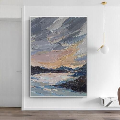 Abstract Handmade Oil Painting Large Size Landscape Wall Art Sunrise Mountain Valley Office Hotel Living Room Decoration Picture