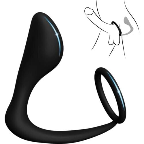 2 In 1 Anal Plug With Penis Ring, Erection Enhancing Cock Ring Stretchy Silicone Butt Plug For G-Spot P-Spot Testicles Sex Toys