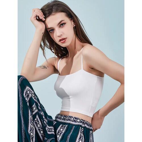 Basic Fitness Running Spaghetti Strap Pure Cotton Elastic Black White Camisole Beach Cropped Sun Top Tank Tops Base Wholesale
