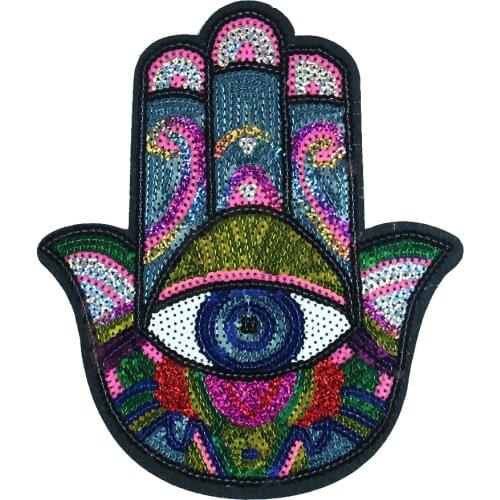 Large Fatima Hand Sequin Patch Patch Cartoon Eye Monster Conscience Eye Embroidered Cloth Paste DIY Cloth Accessories Patches