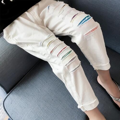 Spring Summer Girls Pants Casual Drawstring Painted Hole Toddler Ankle-length Pants 4 5 6 7 8 9 10 Y Big Girls Pants New Arrival