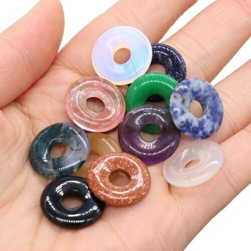 5pcs Natural Stone Beads Abacus Shape Semi-precious Stone Middle for Jewelry Making Bracelet Necklace Diameter 18mm 5.5mm Hole