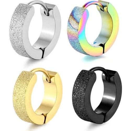 One Piece Stainless Steel Colorful Frosted Matte Hoop Earrings Men Women Silver Black Gold Round Fashion Jewelry Huggie Earrings