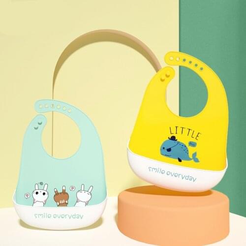 Baby Silicone Bibs Waterproof Soft Cute Cartoon Printed Kids Boy Girl Adjustable Children Bib Baby Lunch Feeding Stuff