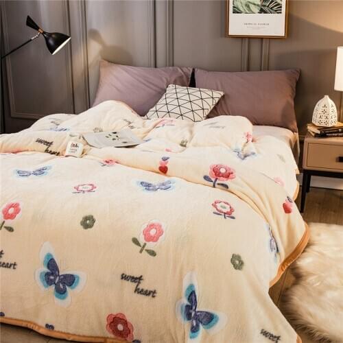 4KG Double Layer Twin/Full/Queen/King Size Raschel Blanket Fluffy Chunky Large Mink Blanket Super Soft Floral Printed