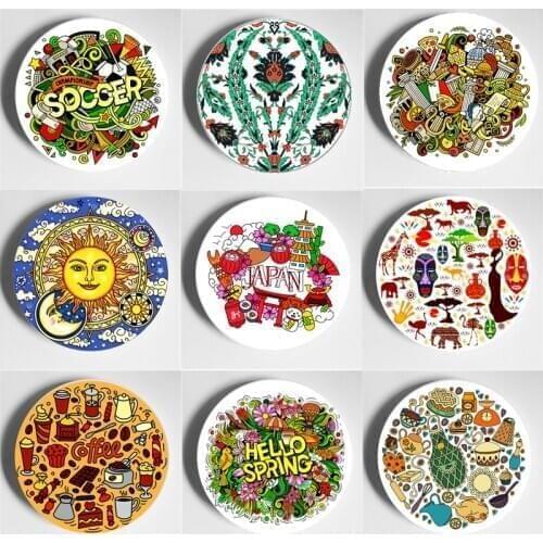 European Style Hand Drawn Cartoon Doodles Decorative Plate High-Quality Wall Plate Handmade Ceramic Art Plate Home Wall Display