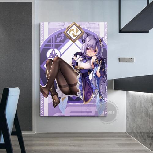 Canvas Anime Keqing Genshin Impact Pictures Home Decoration Paintings Poster HD Prints Wall Art Modular Living Room