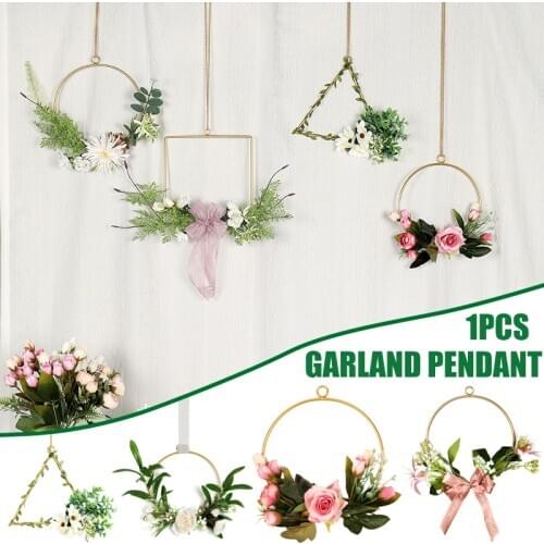 Polygona Simulation Flower Wreath Door Wall Hanging Floral Hoop Wreath Metal Ring Garland Hanging for Wedding Wall Decor _WK