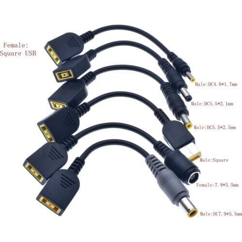 DC Power Jack Square USB Female to 5.5*2.1/7.9*5.5/4.0*1.7/mm Male Power Converter Cable for Lenovo Thinkpad Laptop 15cm