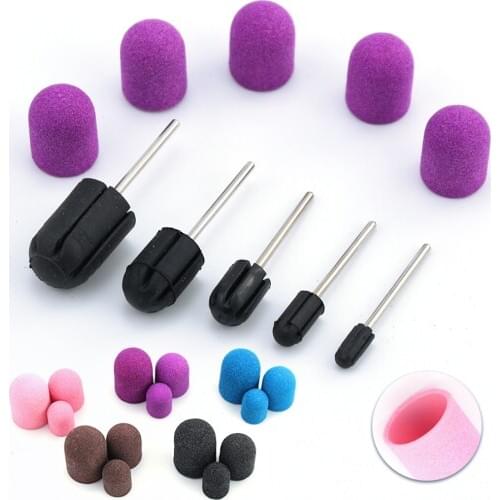 6pcs Sanding Caps Nail Drill Bits Multi-size Milling Cutter Nail Plastic Base Electric With Rubber Grip Cuticle Polishing Foot