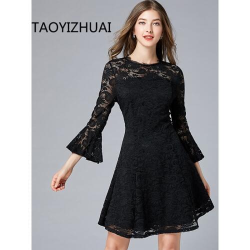 TAOYIZHUAI new large size dress black repair sound A word lace dress party style sexy ladies party office dress 16204