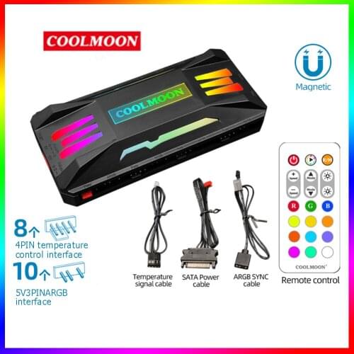 COOLMOON ARGB Controller 4Pin PWM 5V 3Pin ARGB Cooling Fan Smart Remote Control for PC Case Chassis Radiator