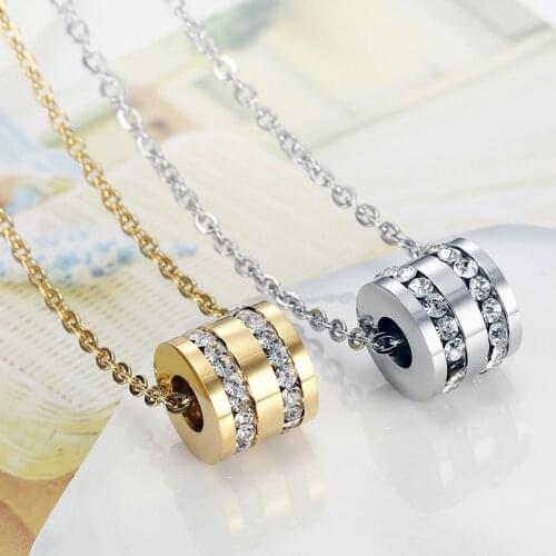 Fashion Pendant Necklace Circle Zircon Clavicle Chain Necklace Women Stainless Steel Jewelry Gift
