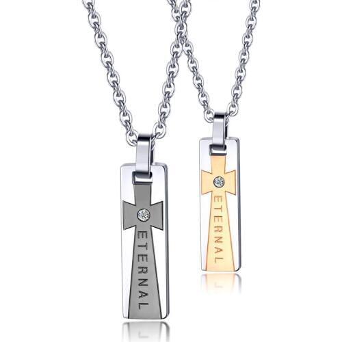 Trendy Cross Stainless Steel Couple Pendant Necklaces Black/Gold Color Accessories Jewelry free shiping