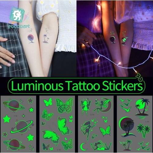 Tattoo Stickers Luminous Women Temporary Fake Tattoos Glow Paste on Face Arm Leg for Girls Children Body Art Butterfly Sticker